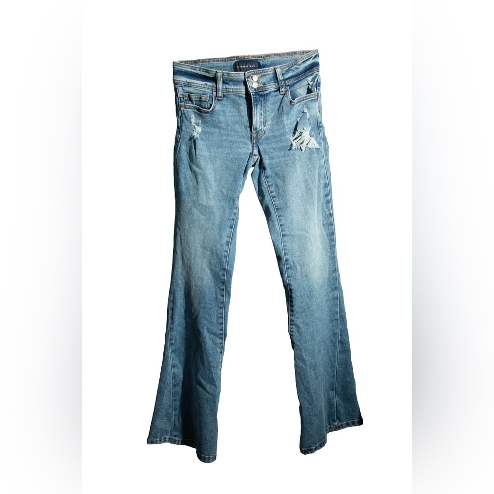 Aeropostale Cassie Distressed Super Low Rise Flare Blue Jeans Size 10 REG